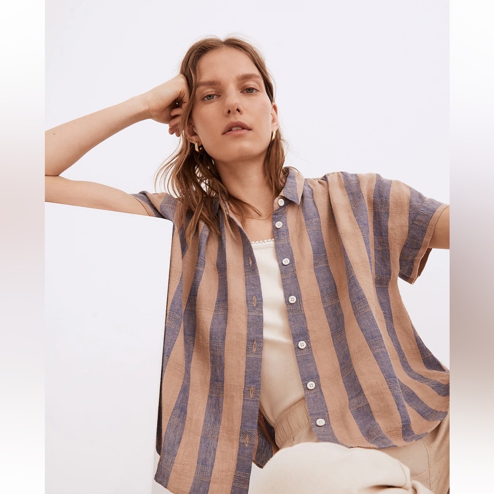 Madewell Linen-Blend Hilltop Shirt in Bayley Stripe Size XXS